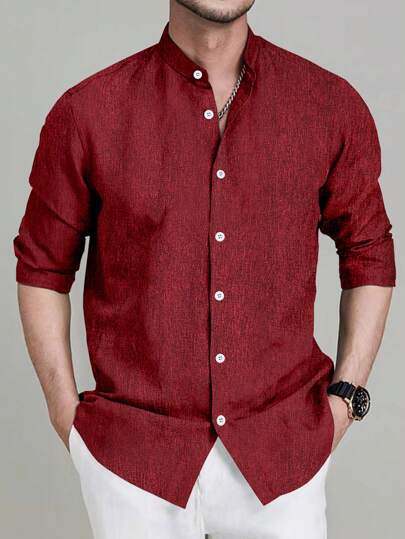 SHEIKH CART ARTICLE #4037 Red Textured Mandarin Shirt