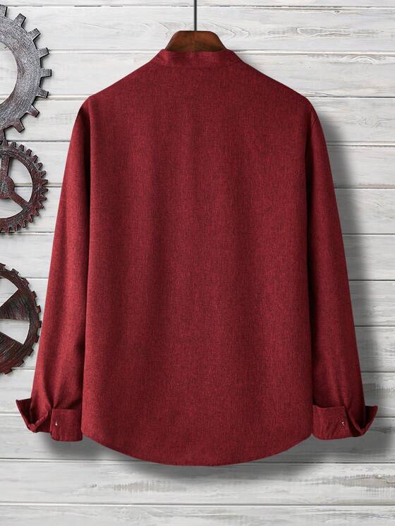 SHEIKH CART ARTICLE #4037 Red Textured Mandarin Shirt