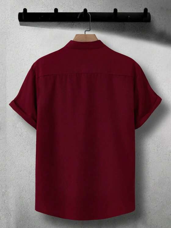 SHEIKH CART ARTICLE #4040 Burgundy Mandarin Collar Shirt with Patterned Detail